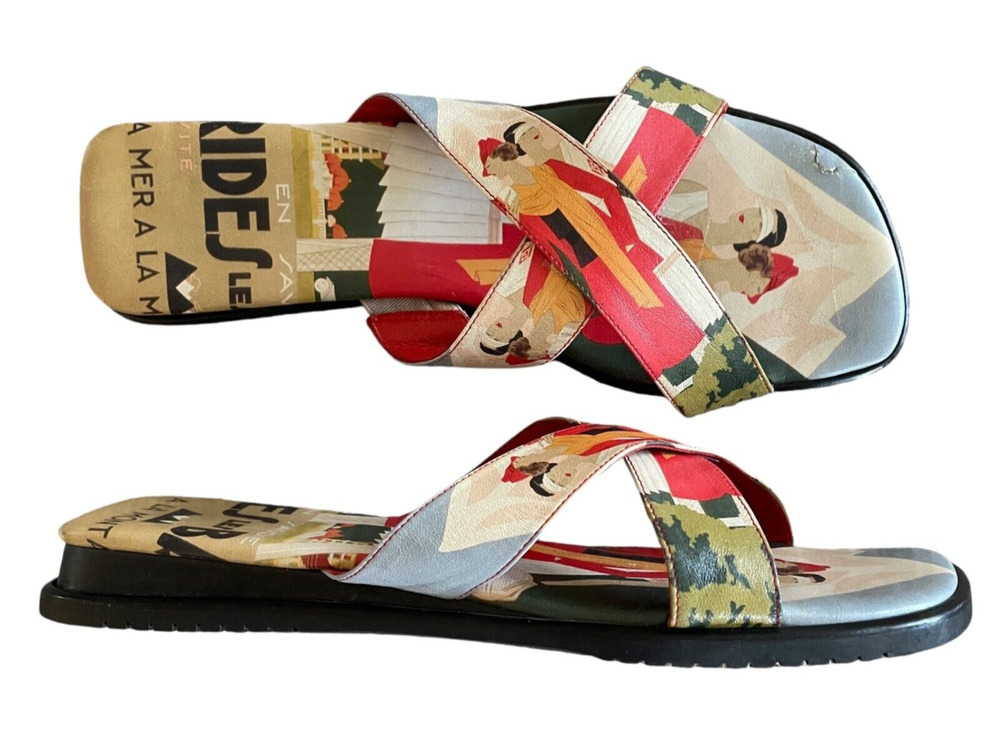 ICON Brides les Bains Size 6 Leather Art-To-Wear Slip-On Sandals Comfort Slides